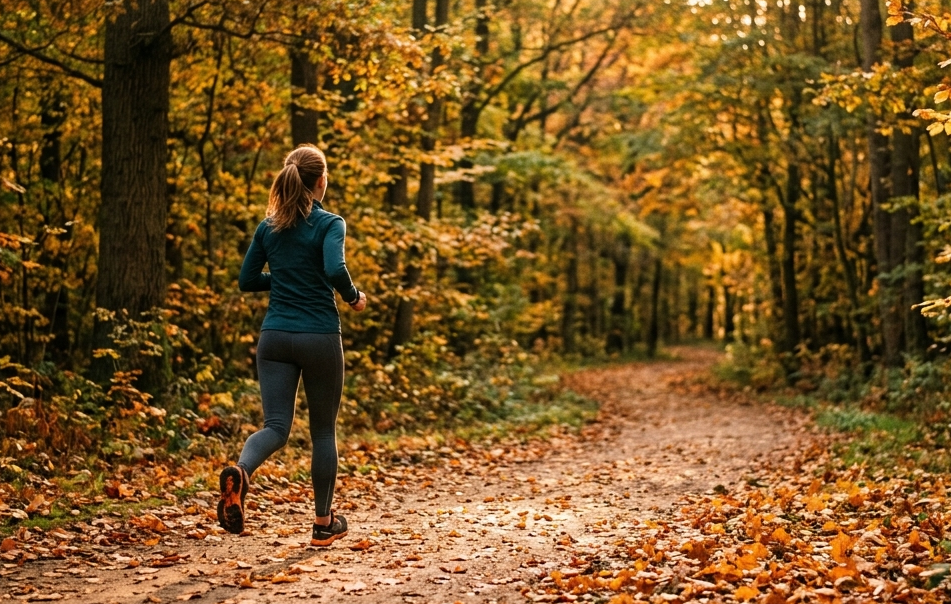 https://frovinto.eu/wp-content/uploads/2026/04/01.png Abendlicher Lauf auf einem Waldweg bei Sonnenuntergang